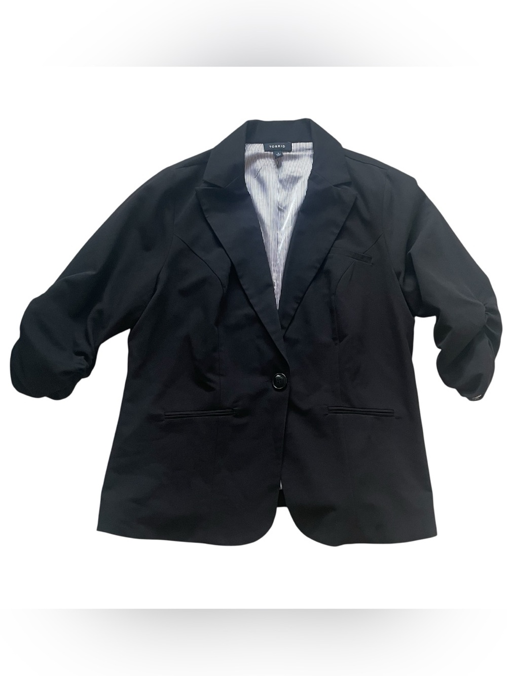 Torrid Black Ruched Sleeve One Button Blazer Jacket